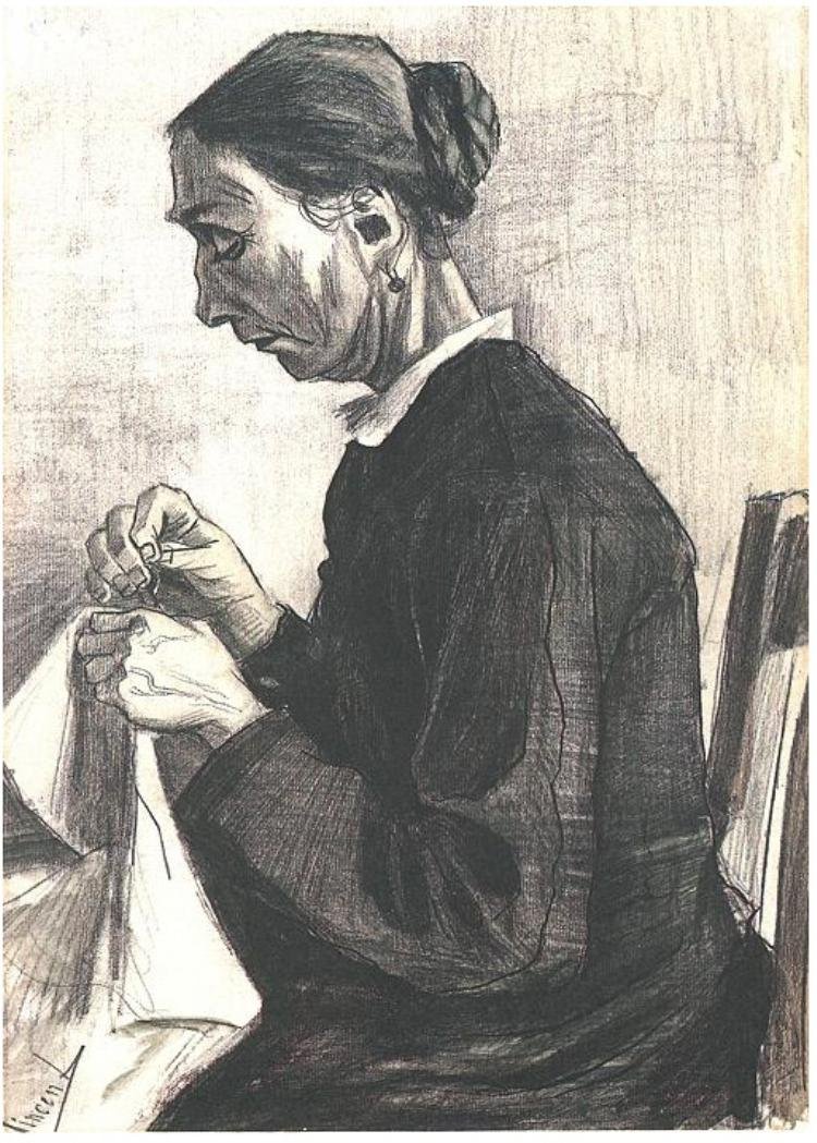 Gammel kvinne som syr av Vincent van Gogh