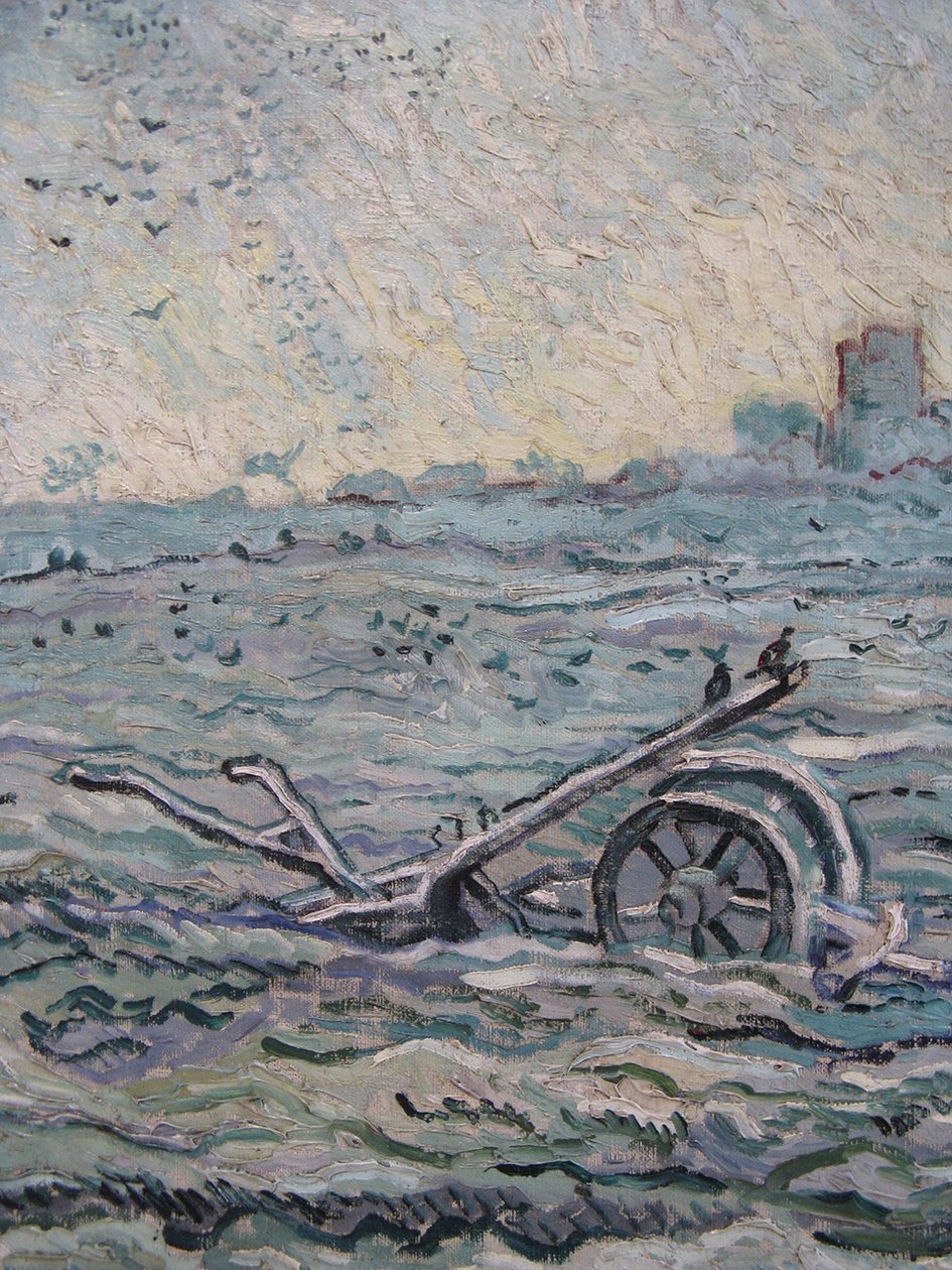 Snødekt åker med harve av Vincent van Gogh