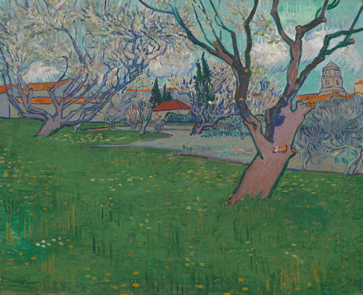 Frukthager i blomst, utsikt over Arles av Vincent van Gogh