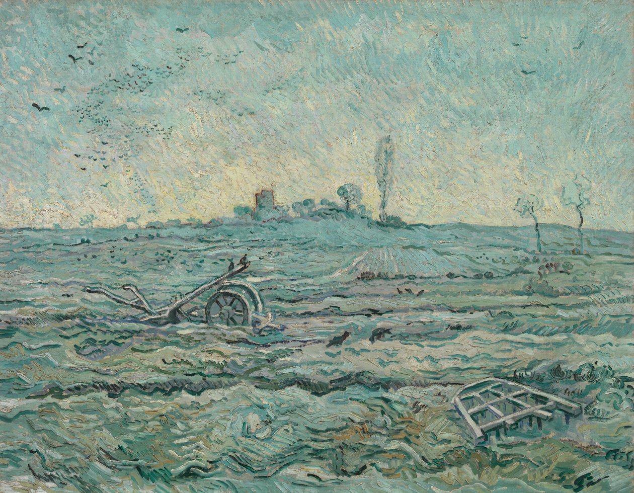 Snødekt åker med en harve (etter hirse) av Vincent van Gogh