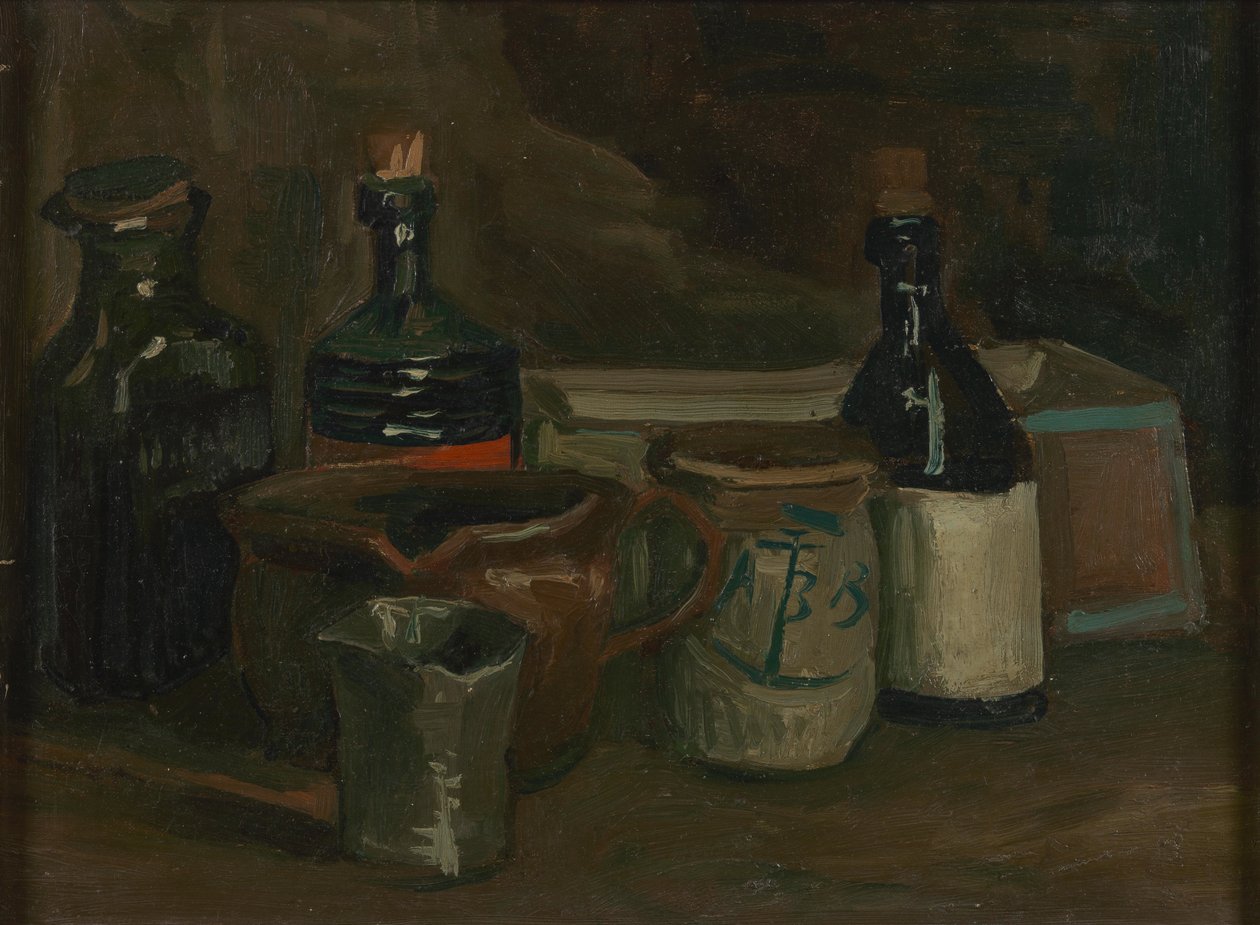 Stilleben med flasker og keramikk av Vincent van Gogh