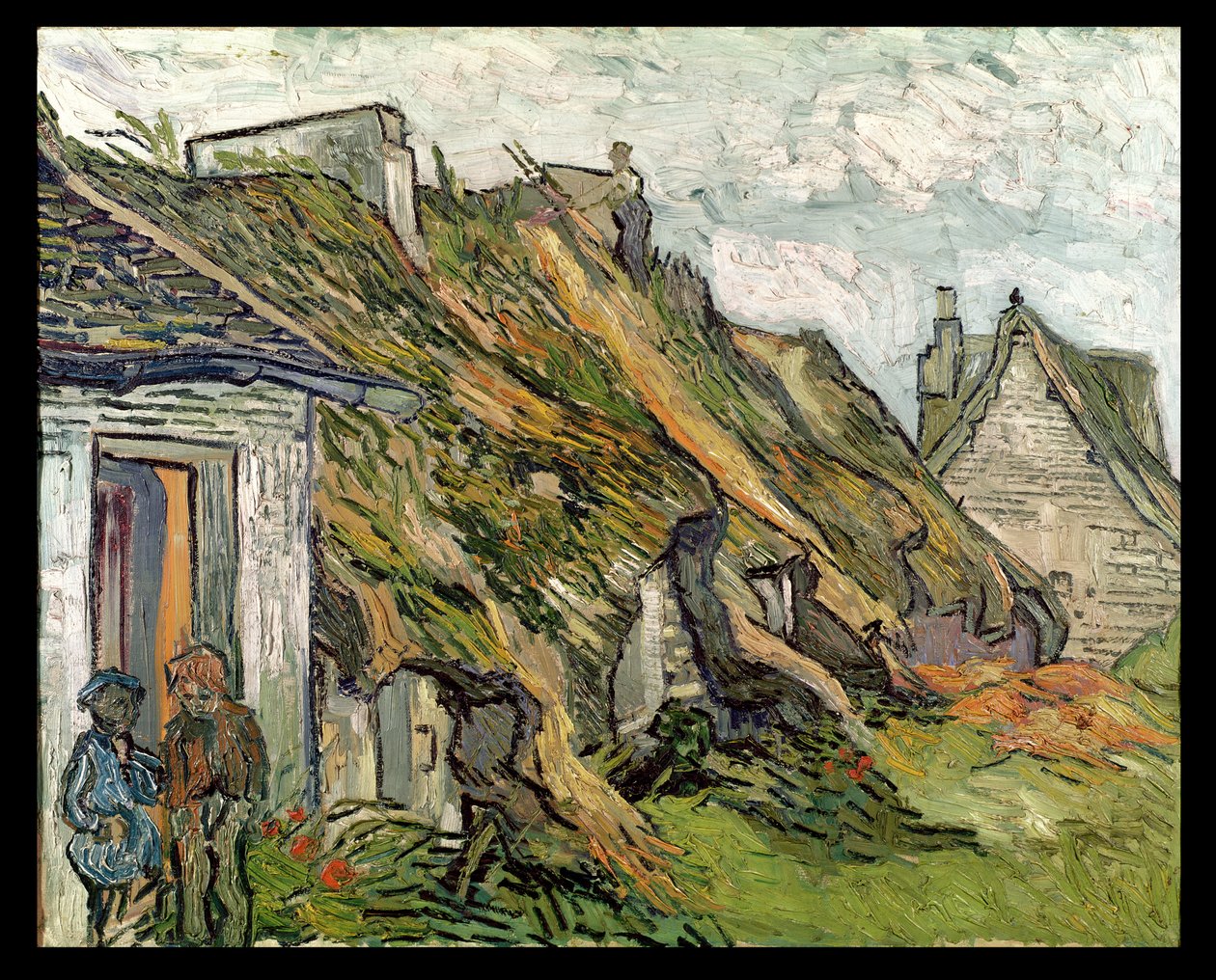 Hytter med stråtak i Chaponval, Auvers-sur-Oise, 1890 av Vincent van Gogh
