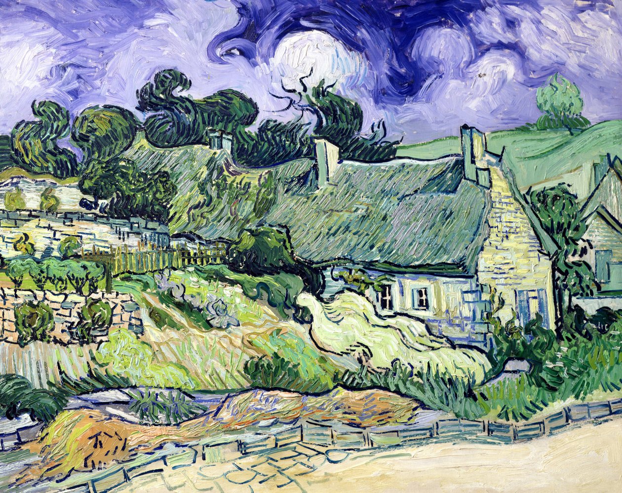 Hytter med stråtak i Cordeville, Auvers-sur-Oise, 1890 av Vincent van Gogh
