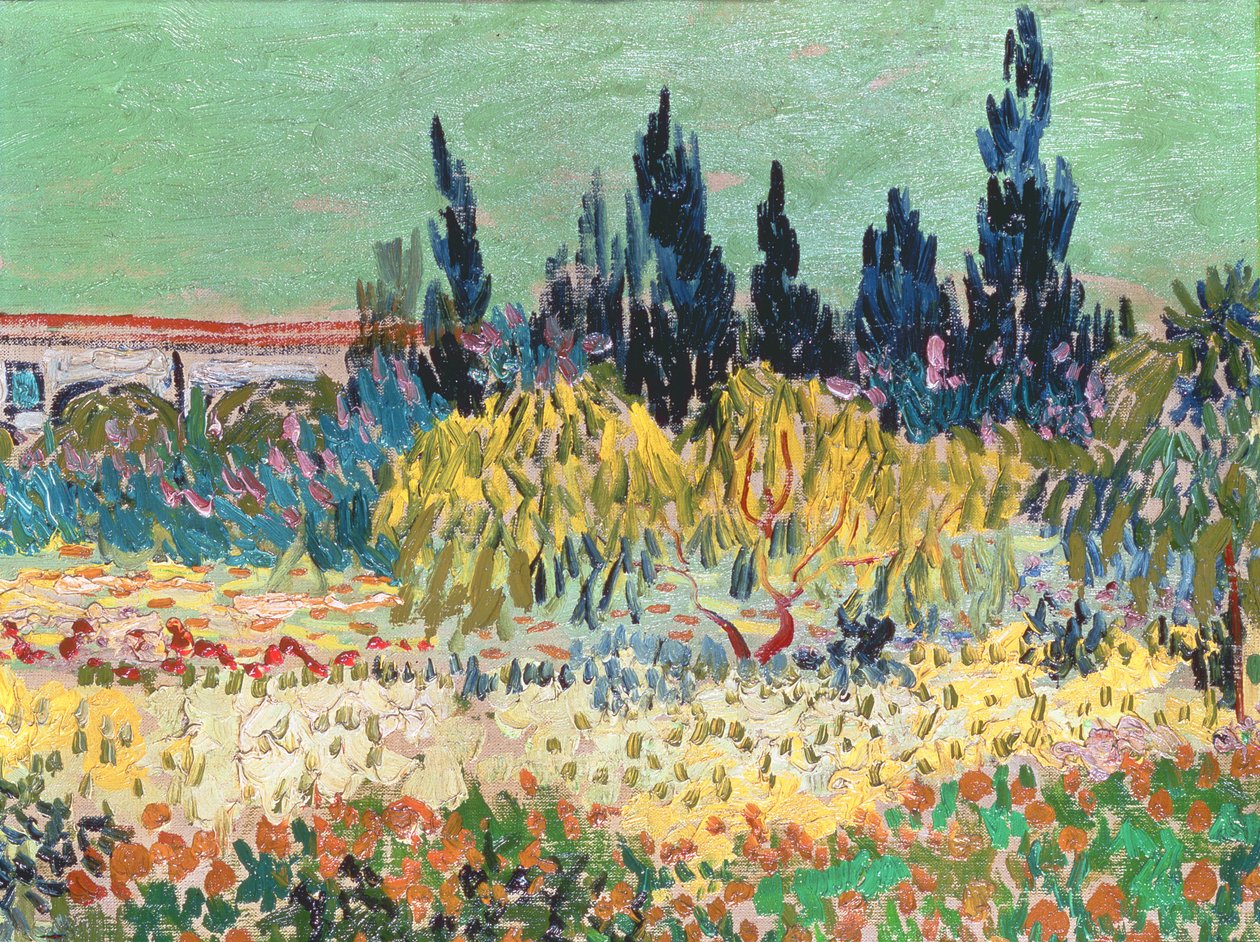 The Garden at Arles, detalj av sypresstrærne, 1888 (detalj av 78273) av Vincent van Gogh