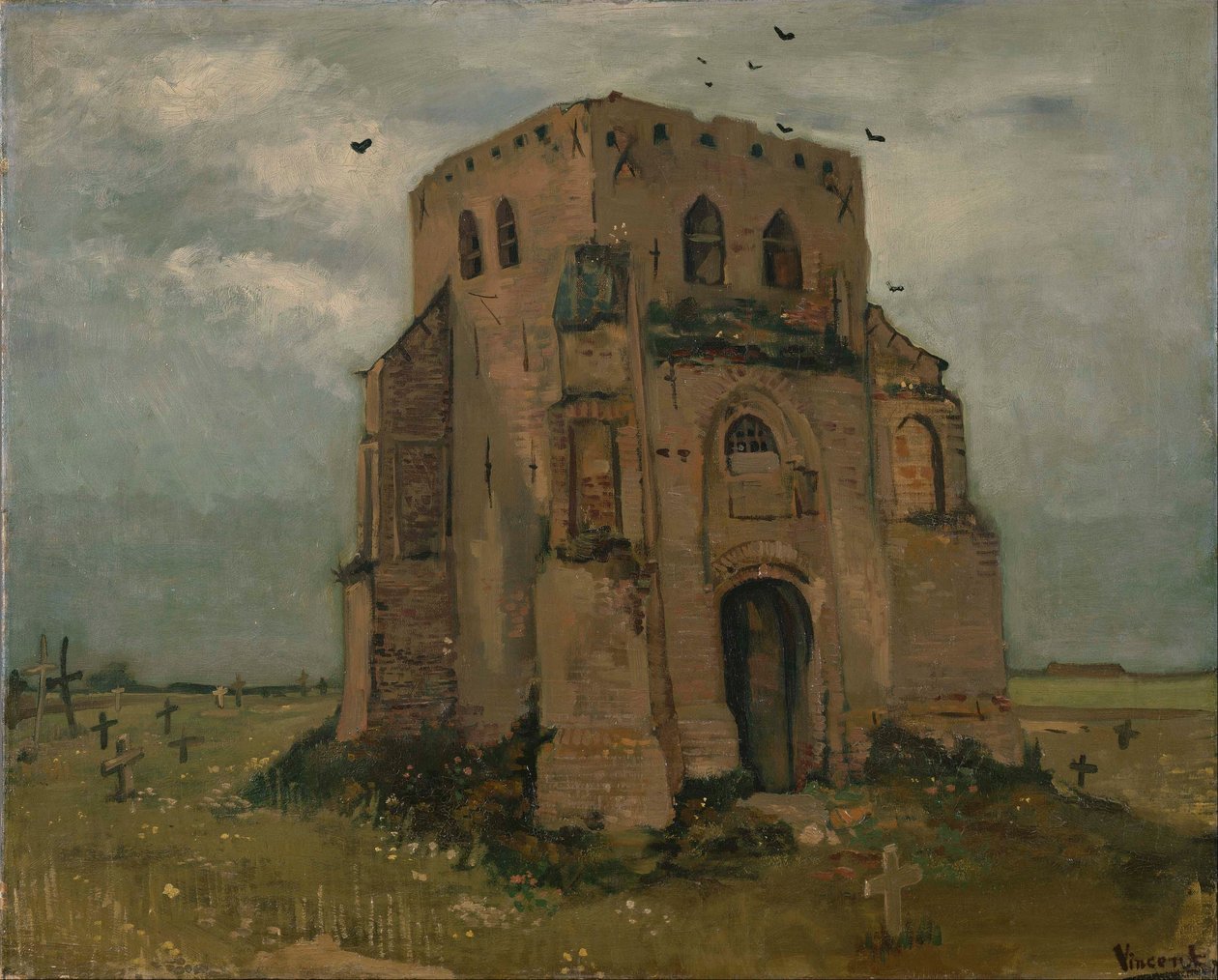Det gamle kirketårnet ved Nuenen (`Bøndernes kirkegård) av Vincent van Gogh