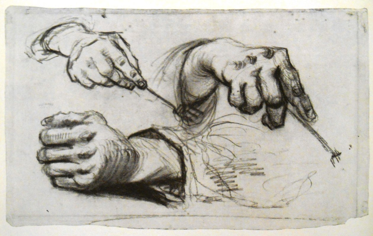 Tre hender, to som holder en gaffel av Vincent van Gogh