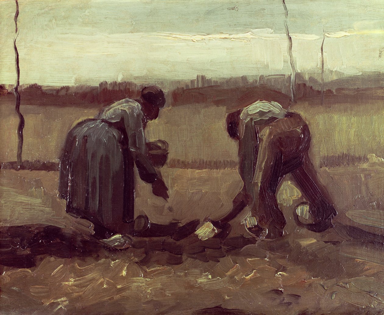To bønder som planter poteter, 1885 av Vincent van Gogh