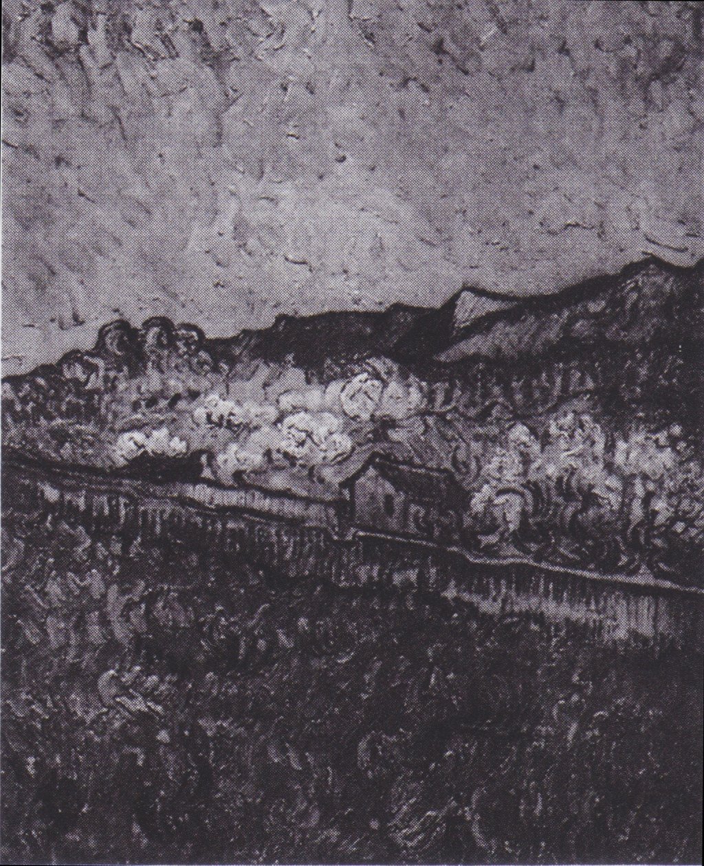 Lukket felt med utsikt over et fjellandskap av Vincent van Gogh