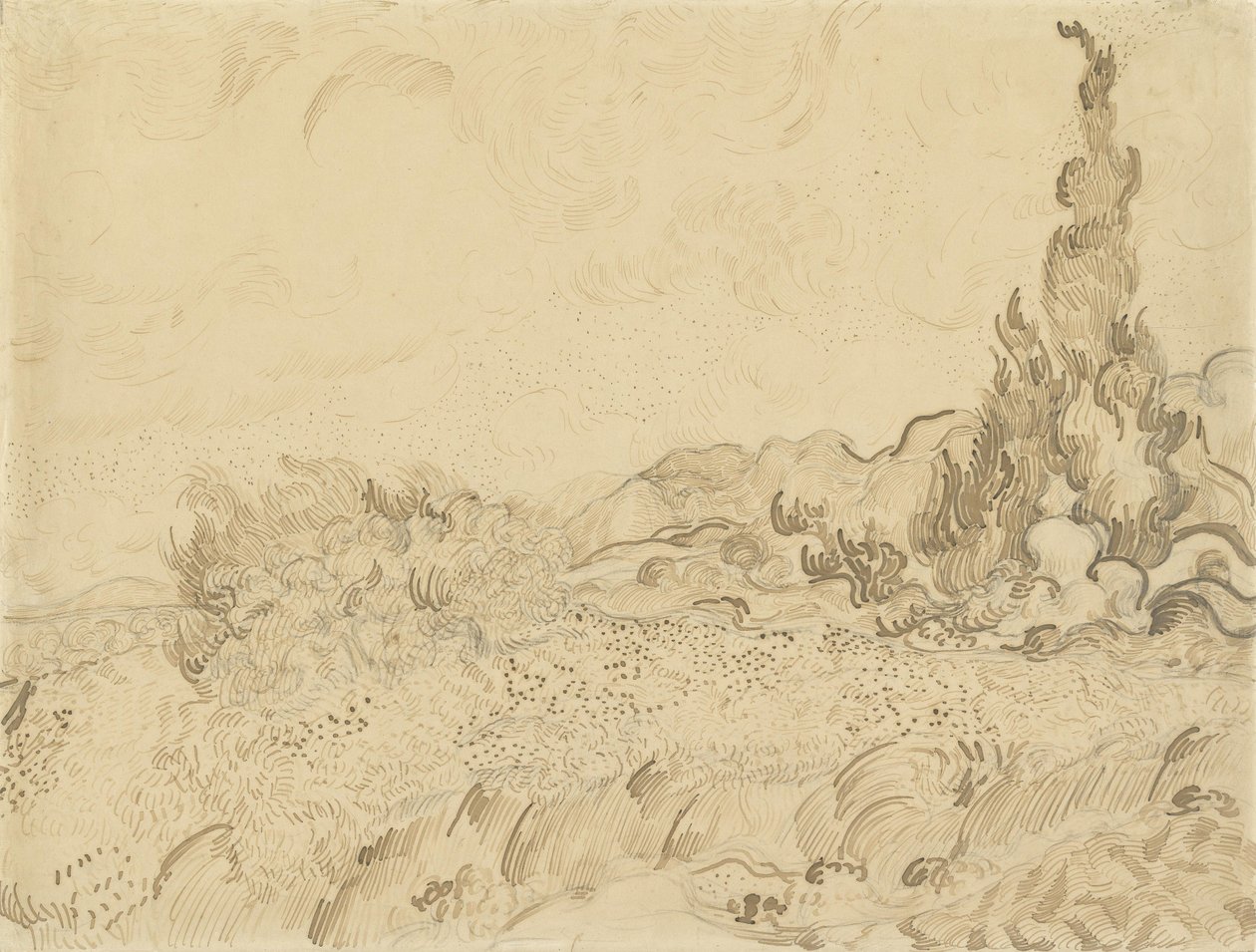 Hvetefelt med sypresser2 av Vincent van Gogh