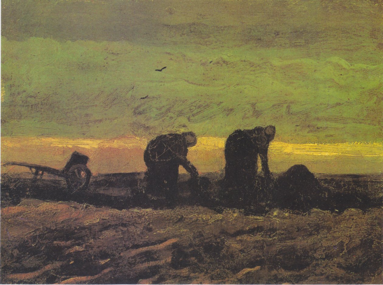 To bondekvinner som klipper torv av Vincent van Gogh