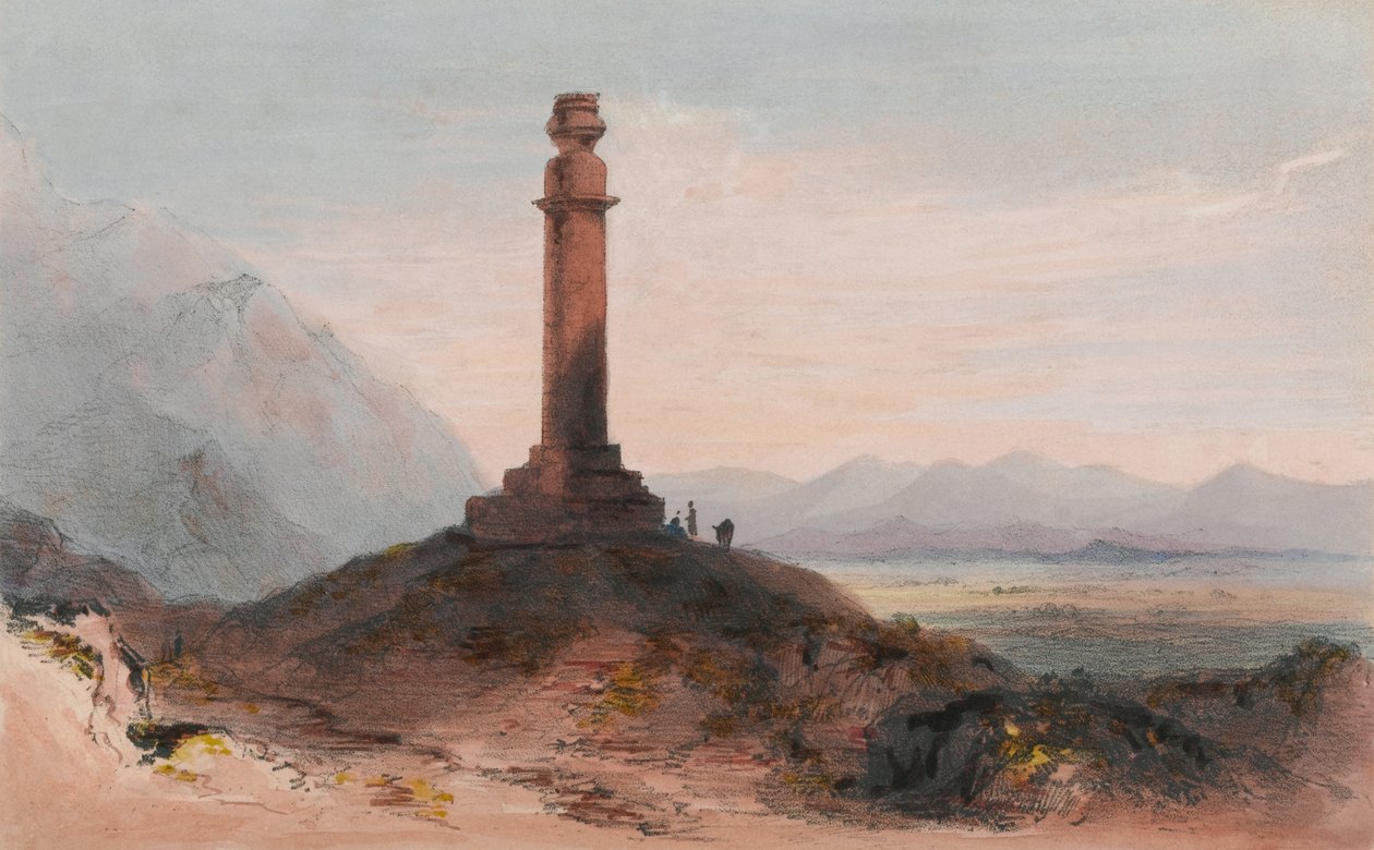 Alexanders søyle nær Cabul, ca. 1842 (litho-farge) av Vincent (after) Eyre