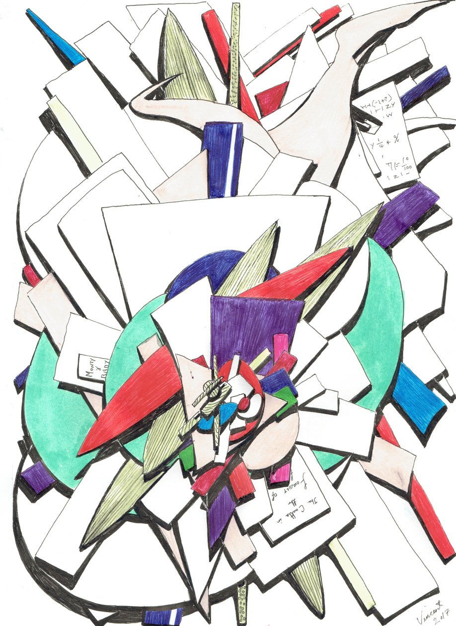 Atop, 2017, (farget blekk på papir) av Vincent Alexander Booth