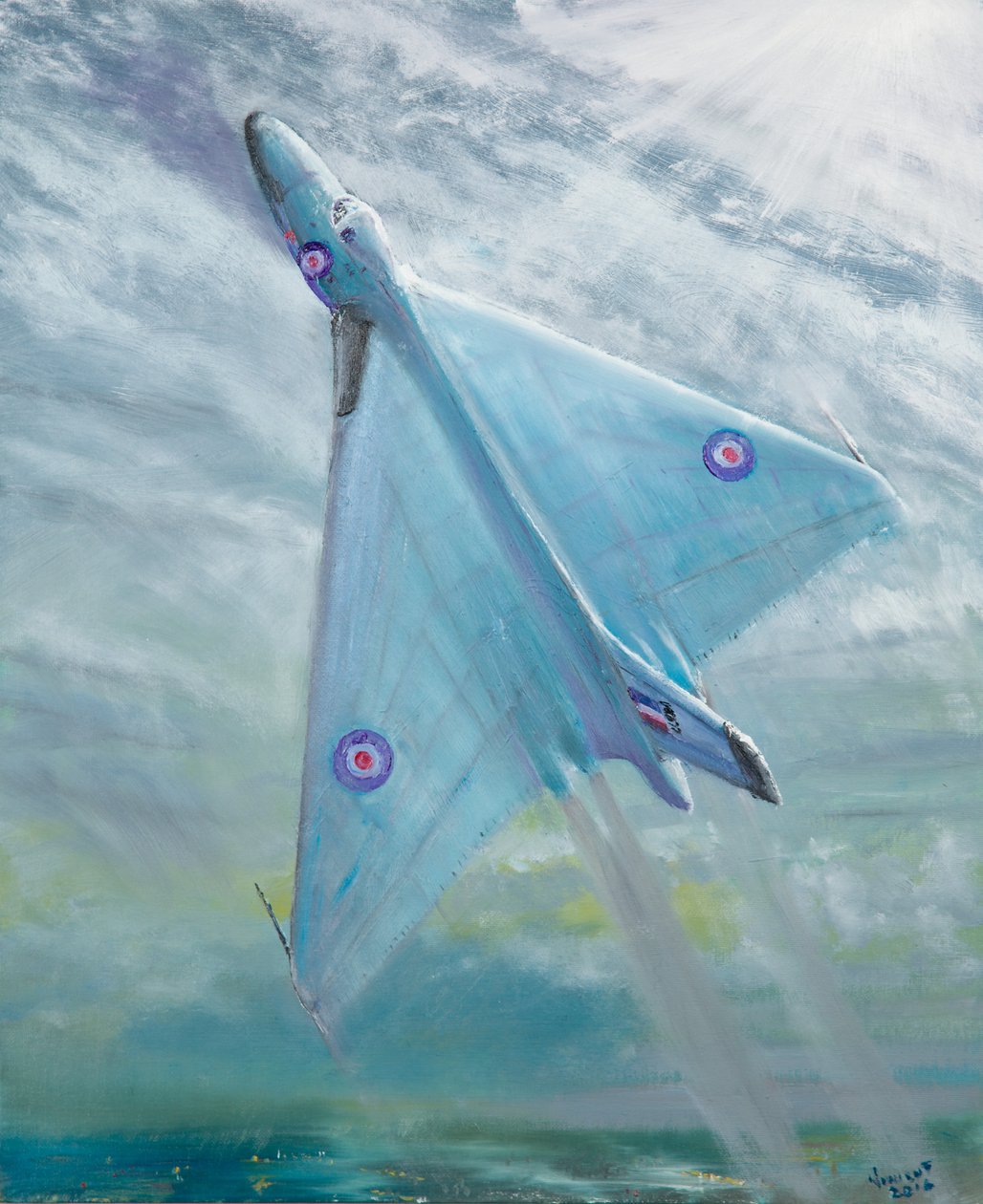 Avro Vulcan B1 Nattflyvning, 2016, (olje på lerretstavle) av Vincent Alexander Booth