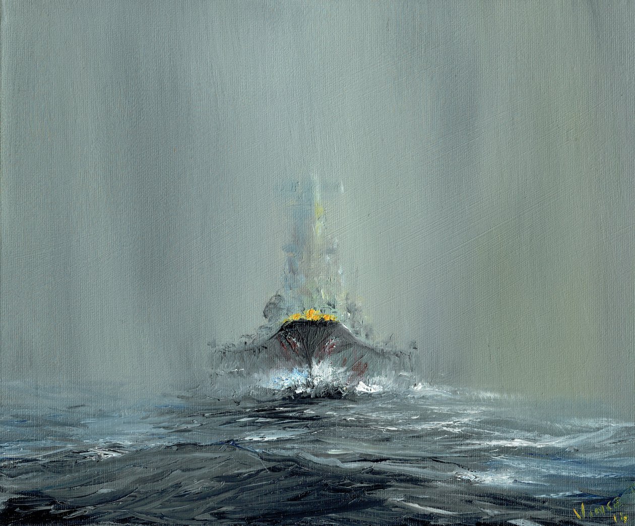 Battleship Yamato 1945, 2016, (olje på lerretstavle) av Vincent Alexander Booth