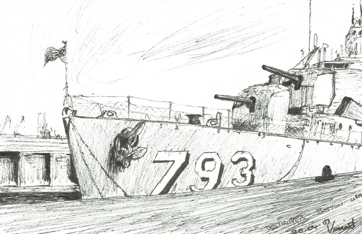 Destroyer 793 Boston Maritime Museum, 2003, (blekk på papir) av Vincent Alexander Booth