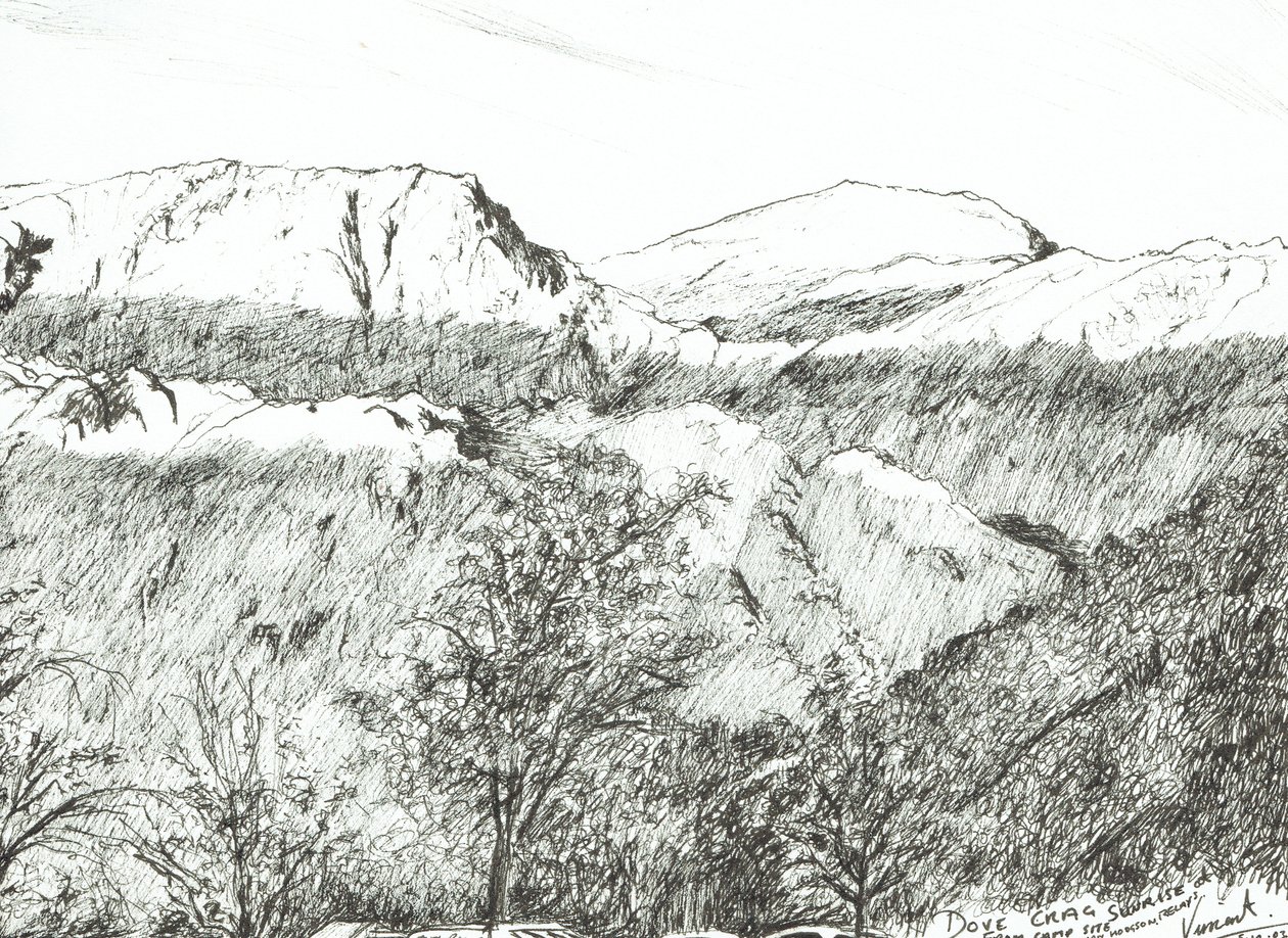 Dove Crag at Sunrise, 2003, (blekk på papir) av Vincent Alexander Booth