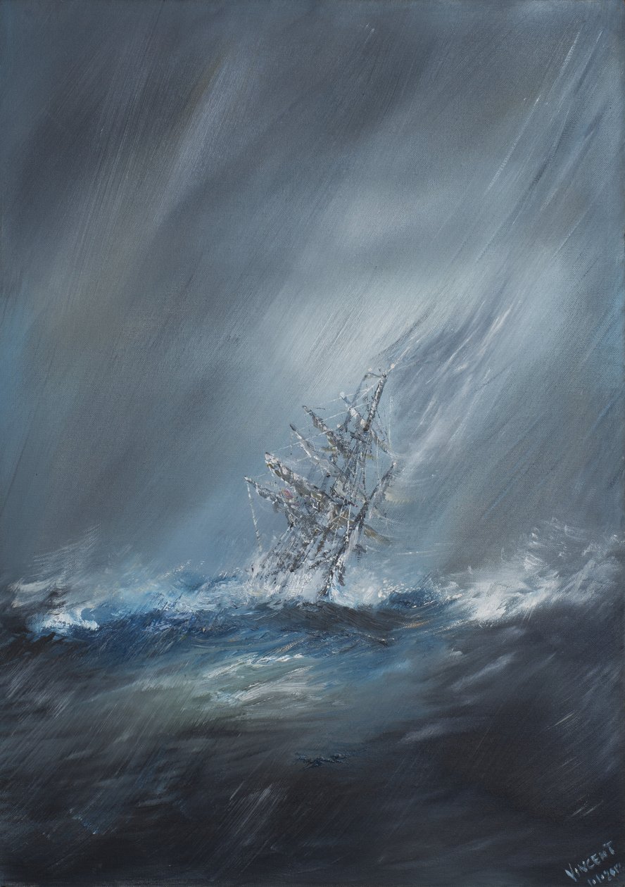 HMS Beagle i Storm utenfor Kapp Horn 24. desember 1832. 2012, (Olje på lerret) av Vincent Alexander Booth
