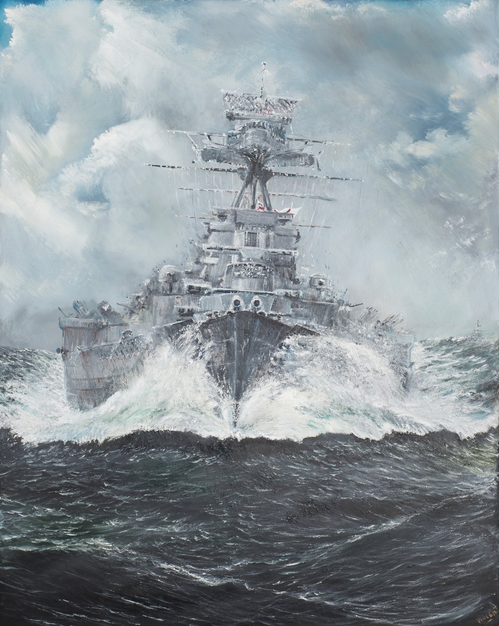 HMS Hood drar til Bismarck 23. mai 1941, 2014, (Olje på lerret) av Vincent Alexander Booth