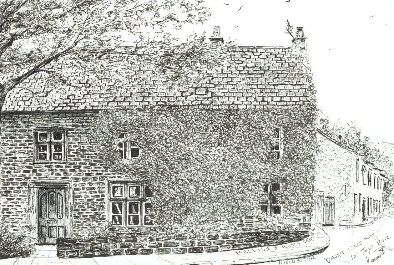 House at Ribchester, 2012, (blekk på papir) av Vincent Alexander Booth
