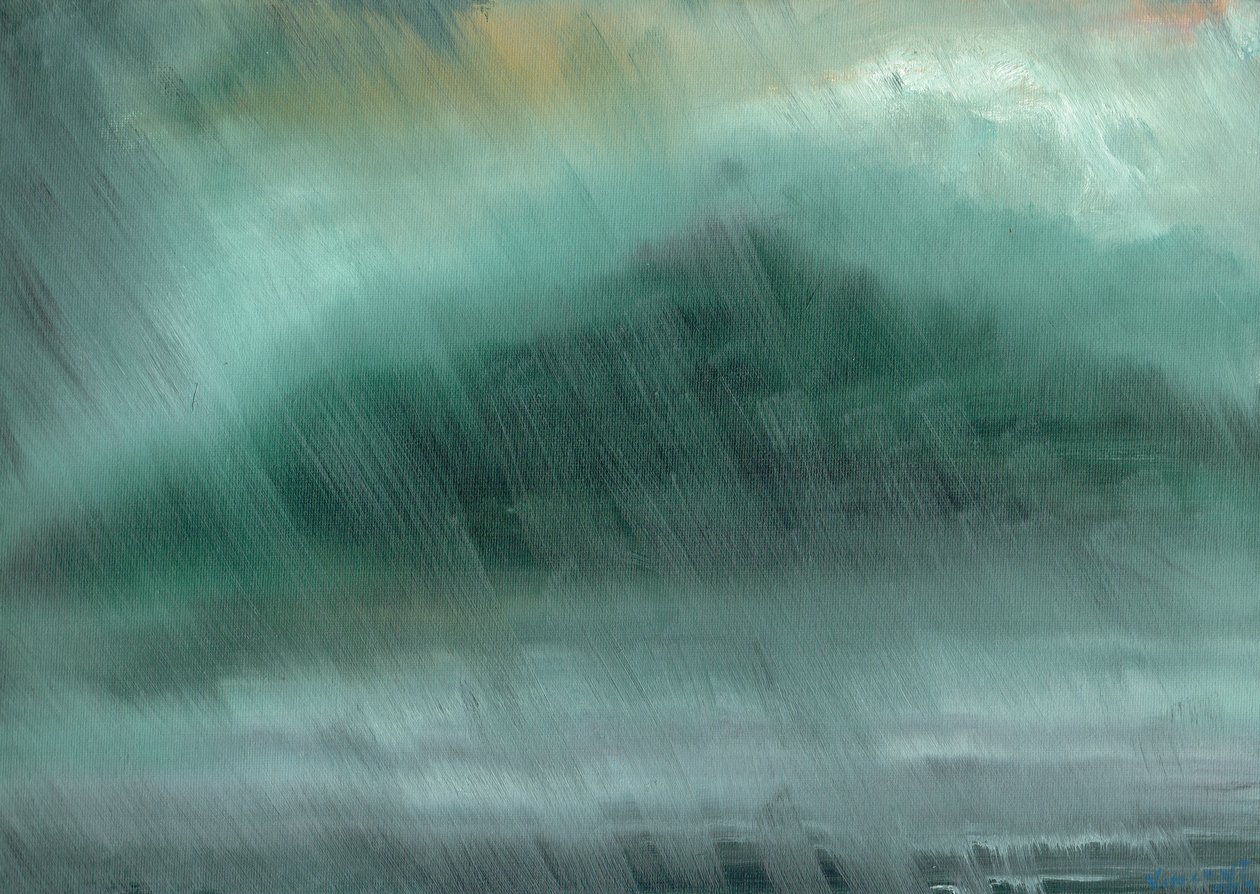 Fjellregn, 2017, (olje på lerretstavle) av Vincent Alexander Booth