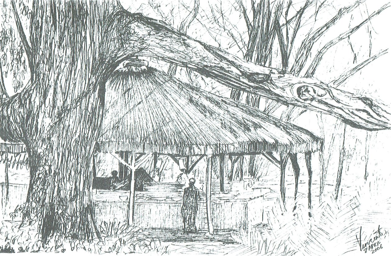 Utendørs bar, innsjøen Naivasha, 2006; (blekk på papir) av Vincent Alexander Booth