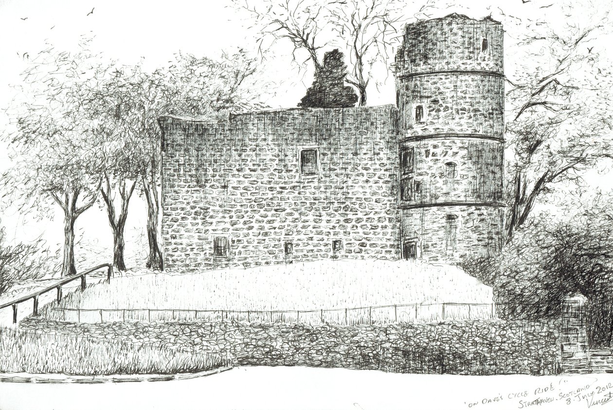 Ruin at Strathaven, 2012, (blekk på papir) av Vincent Alexander Booth