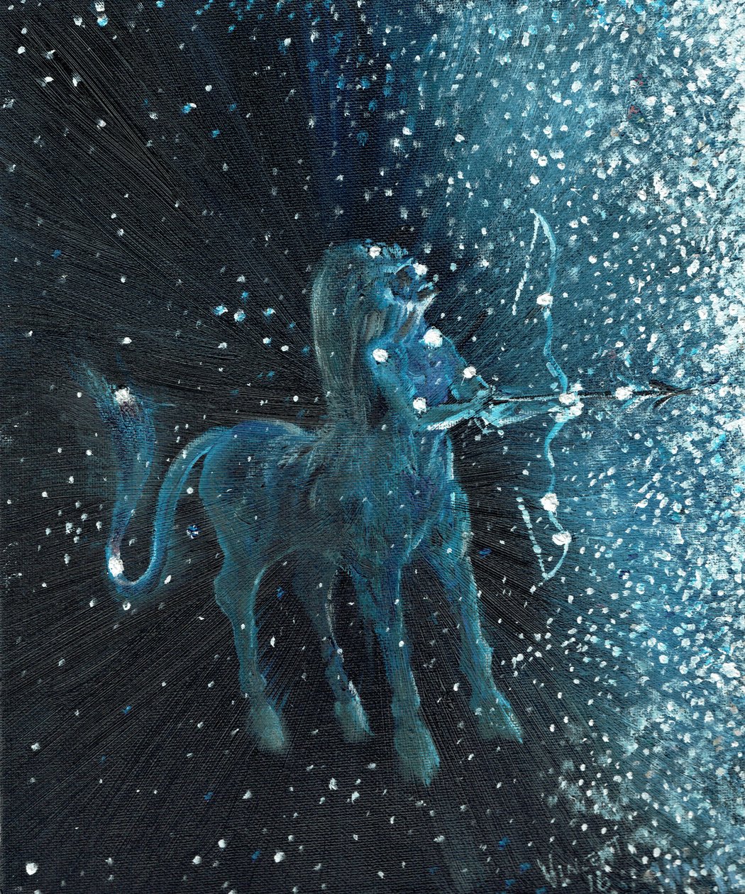 Stjernetegn Skytten, 2016, (olje på lerretstavle) av Vincent Alexander Booth