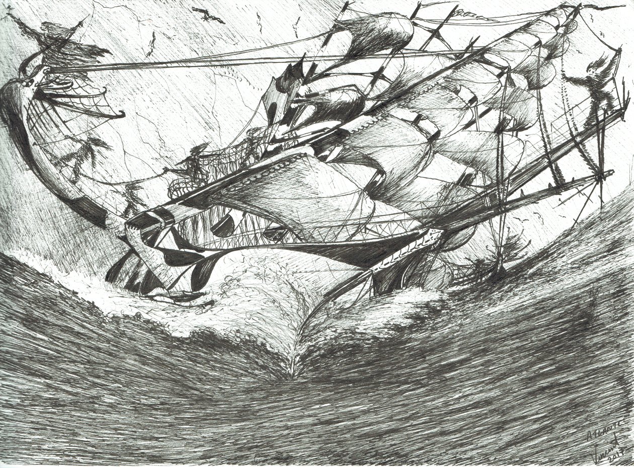 Storm Creators Arcticic Ocean, 2017, (blekk på papir) av Vincent Alexander Booth