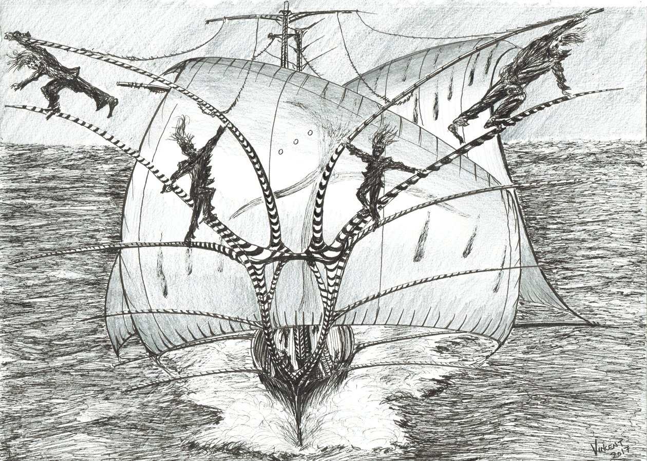 Storm Creators Bismarck Sea, 2017, (blekk på papir) av Vincent Alexander Booth