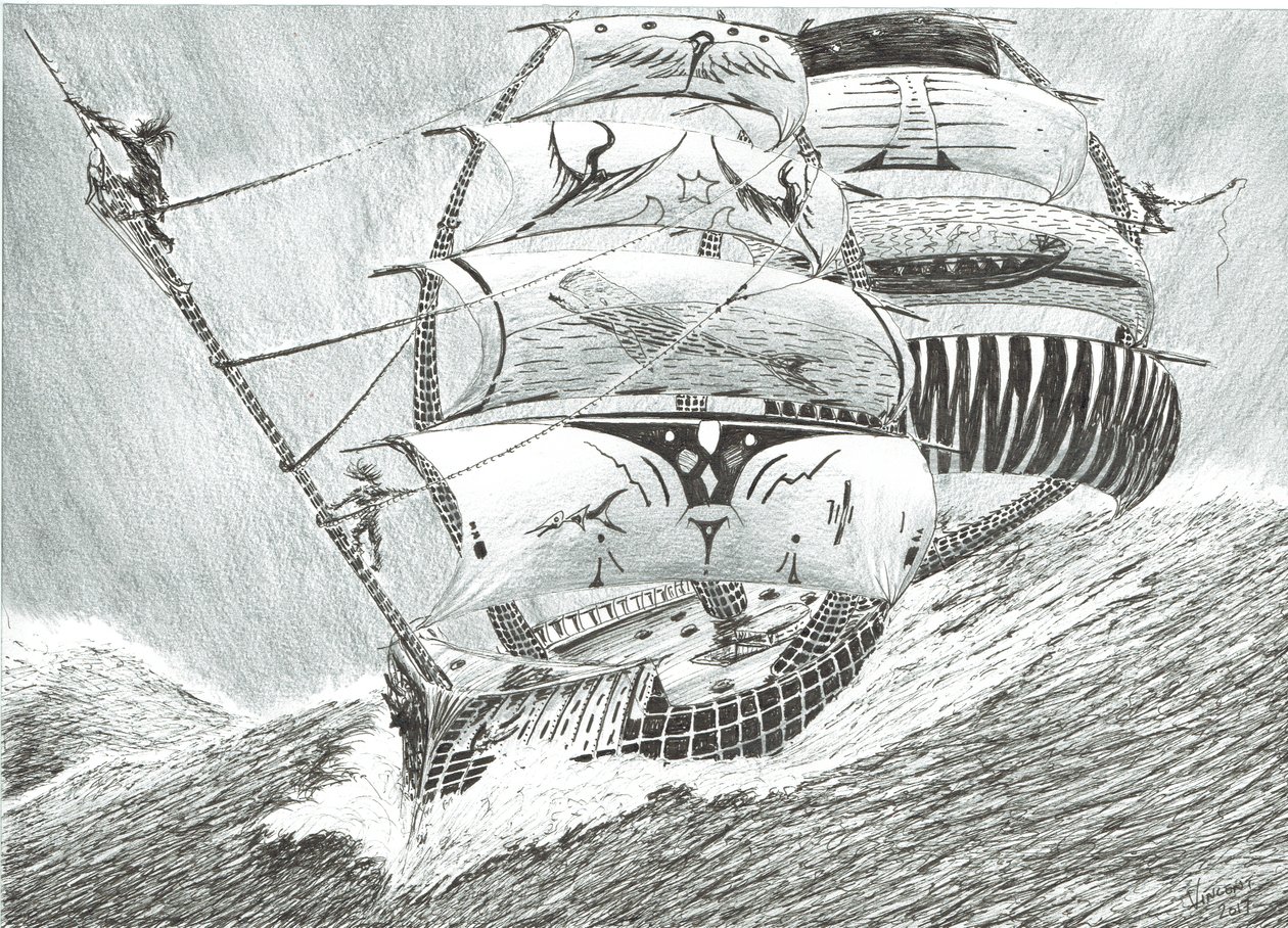 Storm Creators Irish Sea, 2017, (blekk på papir) av Vincent Alexander Booth