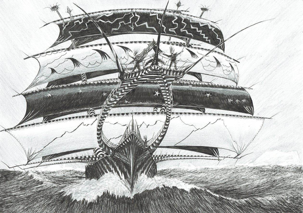 Storm Creators King Haakon VII Sea, 2017, (Blekk på papir) av Vincent Alexander Booth