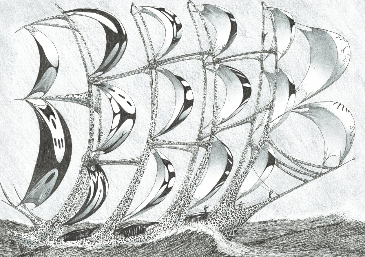 Storm Creators Laccadive Sea, 2017, (blekk på papir) av Vincent Alexander Booth