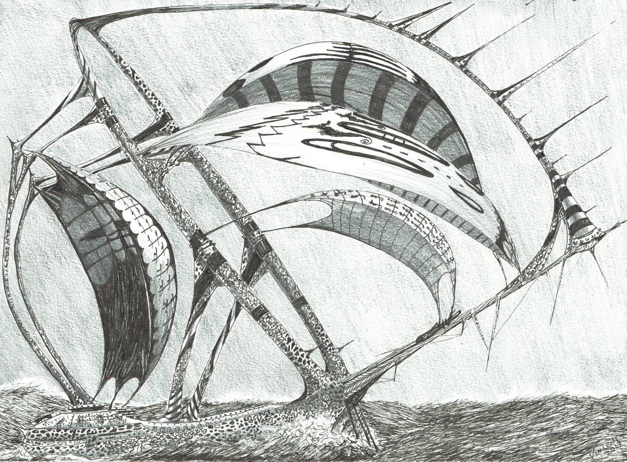 Storm Creators Laptev Sea, 2017, (blekk på papir) av Vincent Alexander Booth
