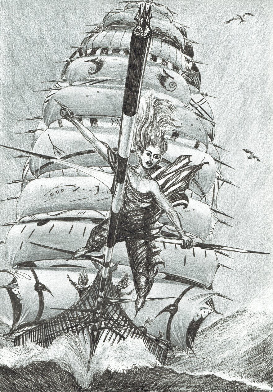 Storm Creators Lazarev Sea, 2017, (blekk på papir) av Vincent Alexander Booth