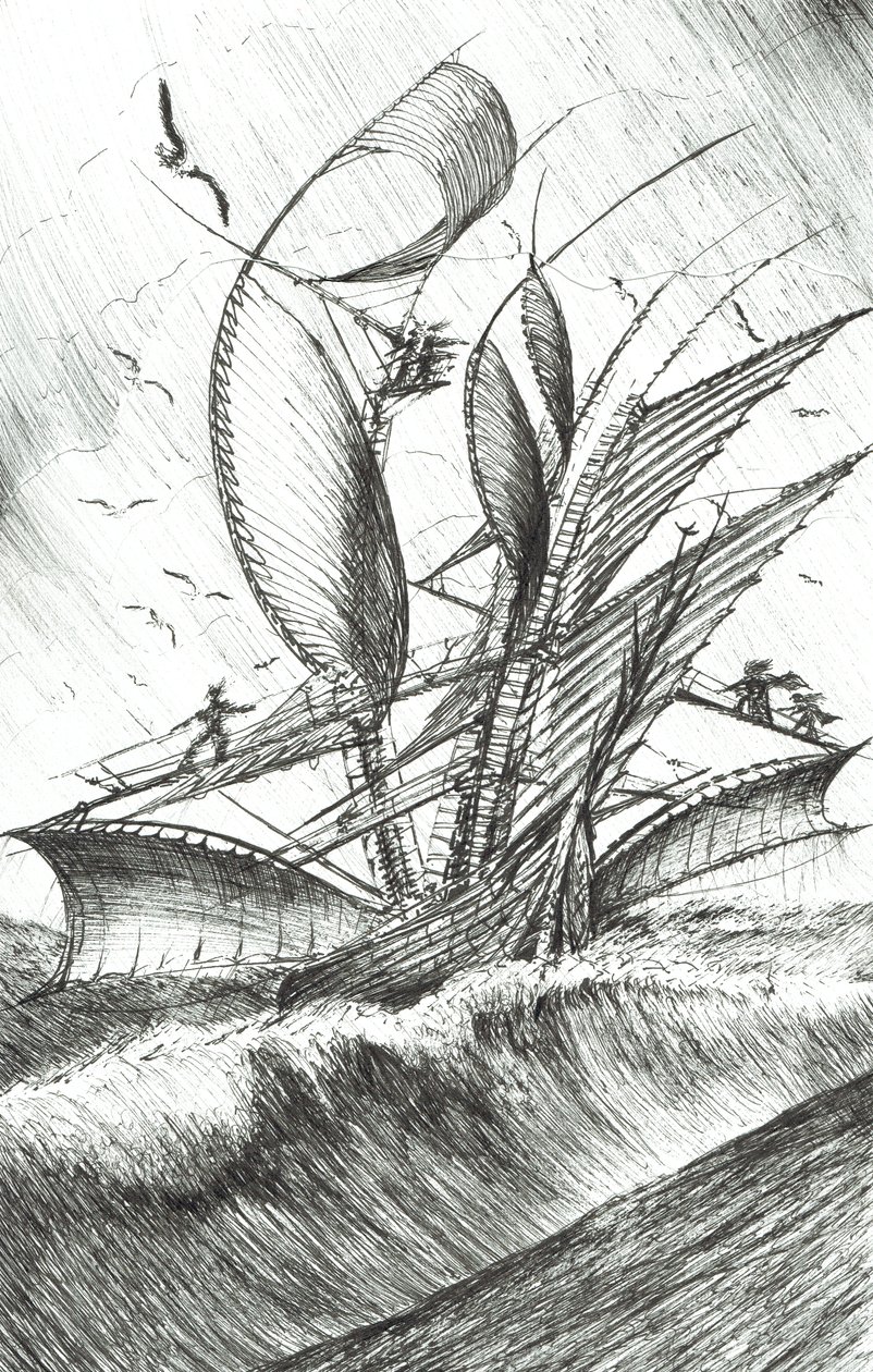 Storm Creators Pacific Ocean, 2017, (blekk på papir) av Vincent Alexander Booth