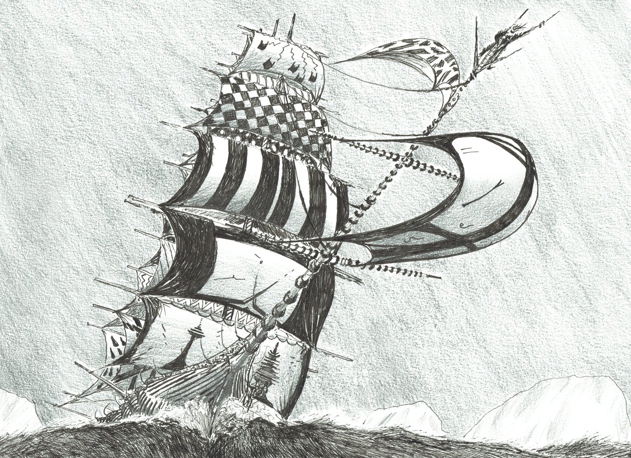 Storm Creators Prince Gustav Adolf Sea, 2017, (blekk på papir) av Vincent Alexander Booth