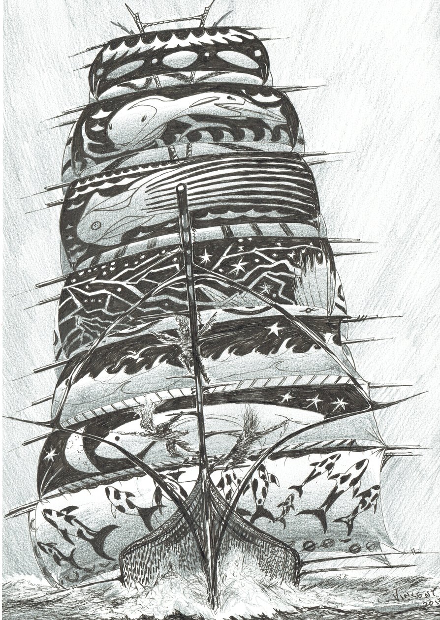 Storm Creators Red Sea, 2017, (blekk på papir) av Vincent Alexander Booth