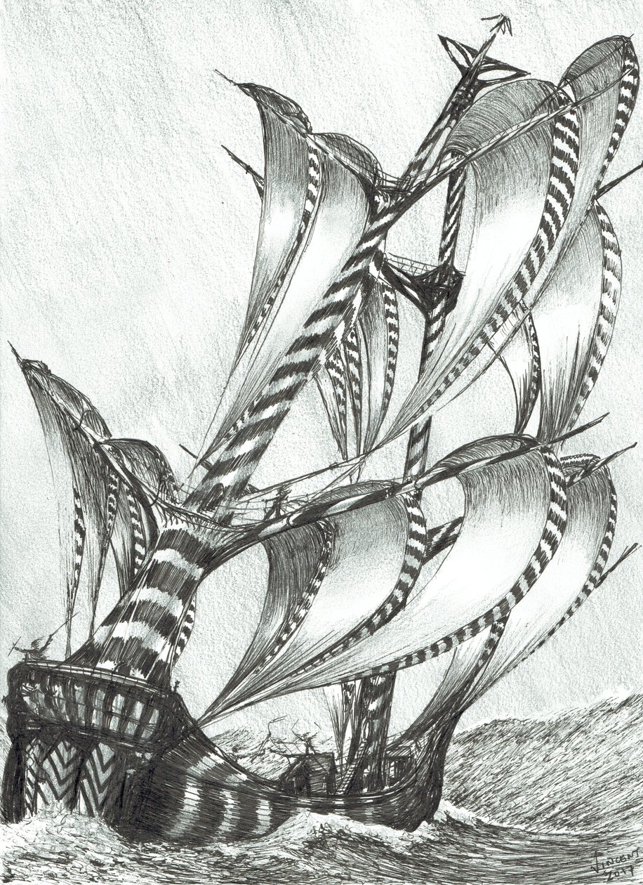 Storm Creators Solomon Sea, 2017, (blekk på papir) av Vincent Alexander Booth