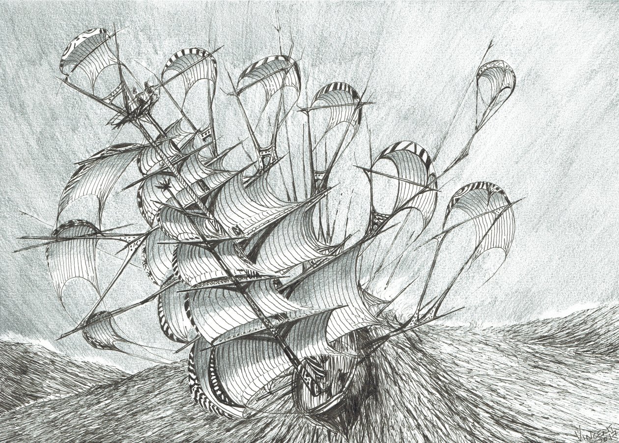 Storm Creators South China Sea, 2017, (blekk på papir) av Vincent Alexander Booth