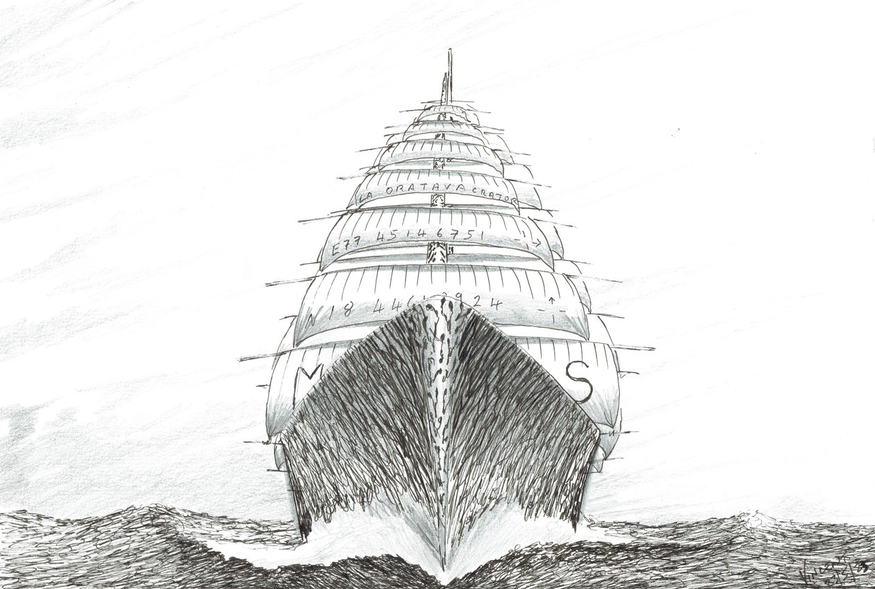 Storm Creators Southwest Cape, 2023 (blekk og blyant på papir) av Vincent Alexander Booth