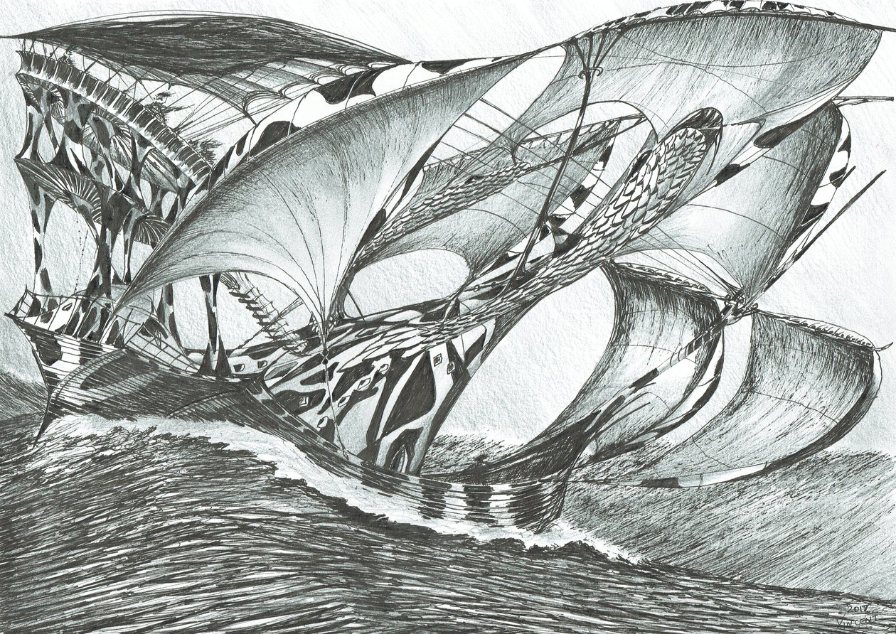 Storm Creators Tasman Sea, 2017, (blekk på papir) av Vincent Alexander Booth