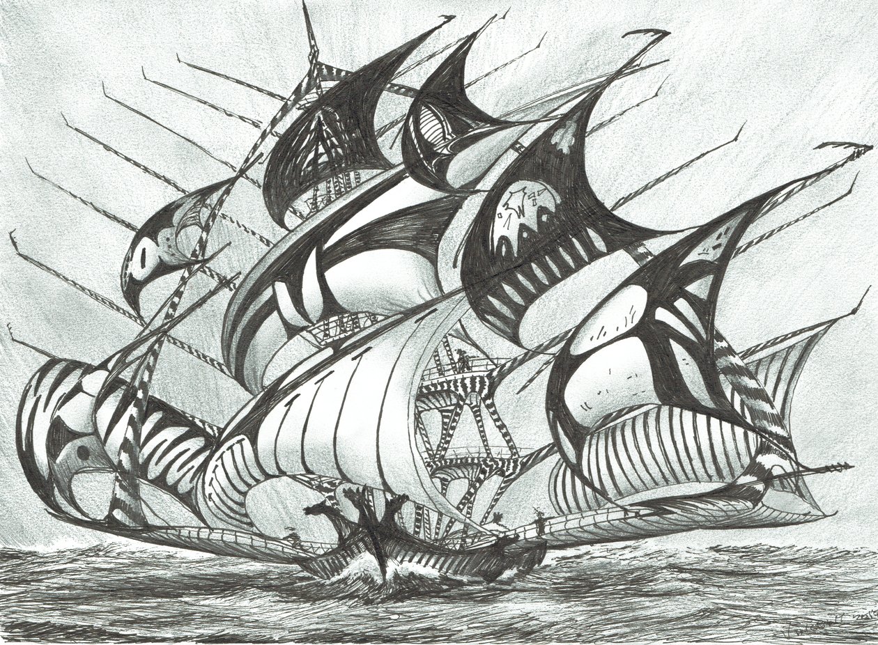Storm Creators Visayan Sea, 2017, (blekk på papir) av Vincent Alexander Booth