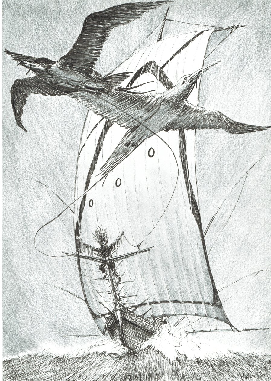 Storm Creators Wandel Sea, 2017, (blekk på papir) av Vincent Alexander Booth