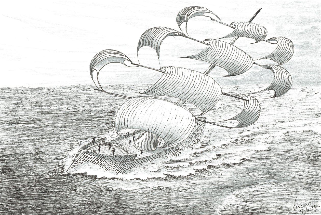 Storm Creators Yathkyed, 2023 (blekk og blyant på papir) av Vincent Alexander Booth