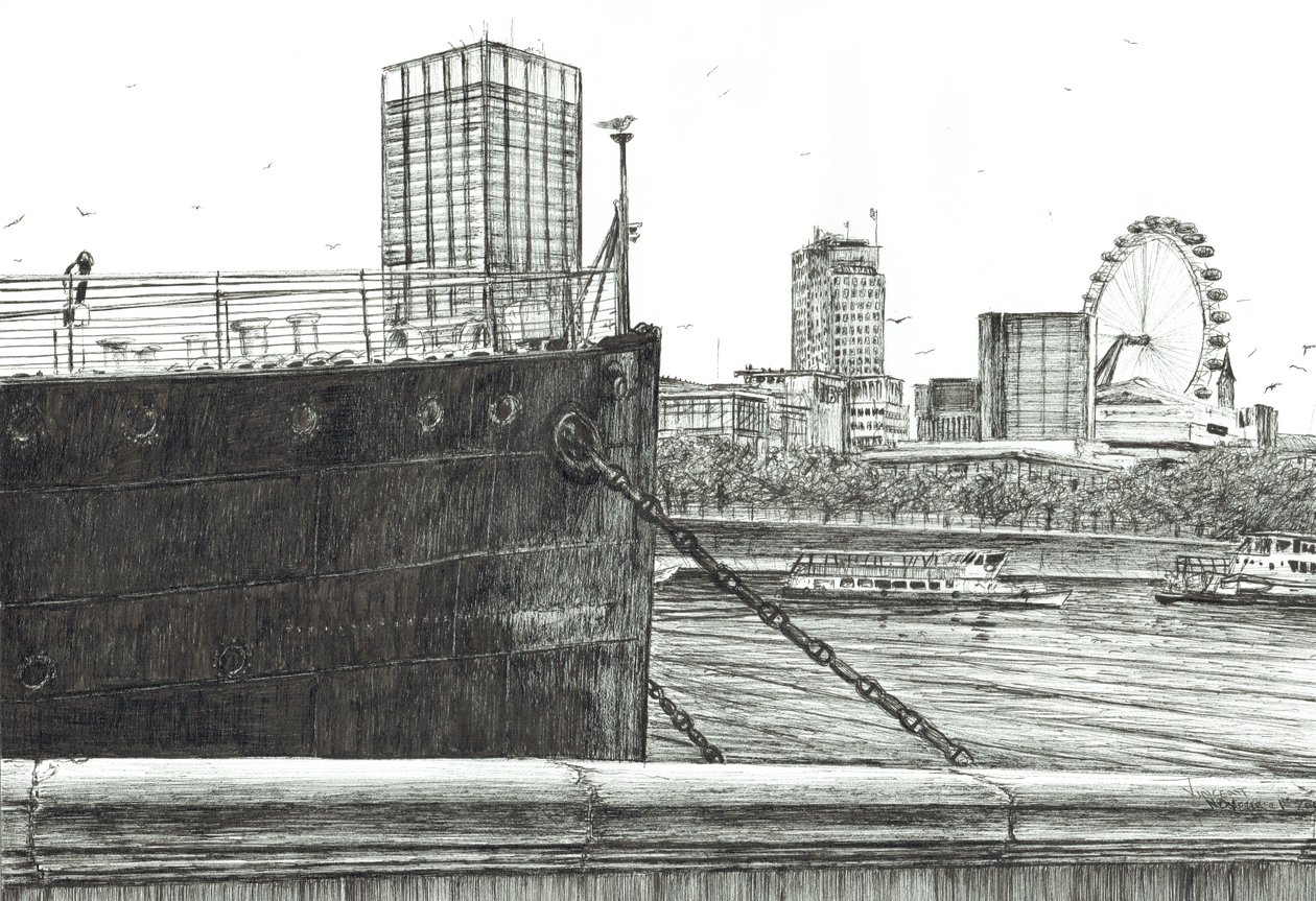 The Black Bow on the Thames, 2006, (blekk på papir) av Vincent Alexander Booth
