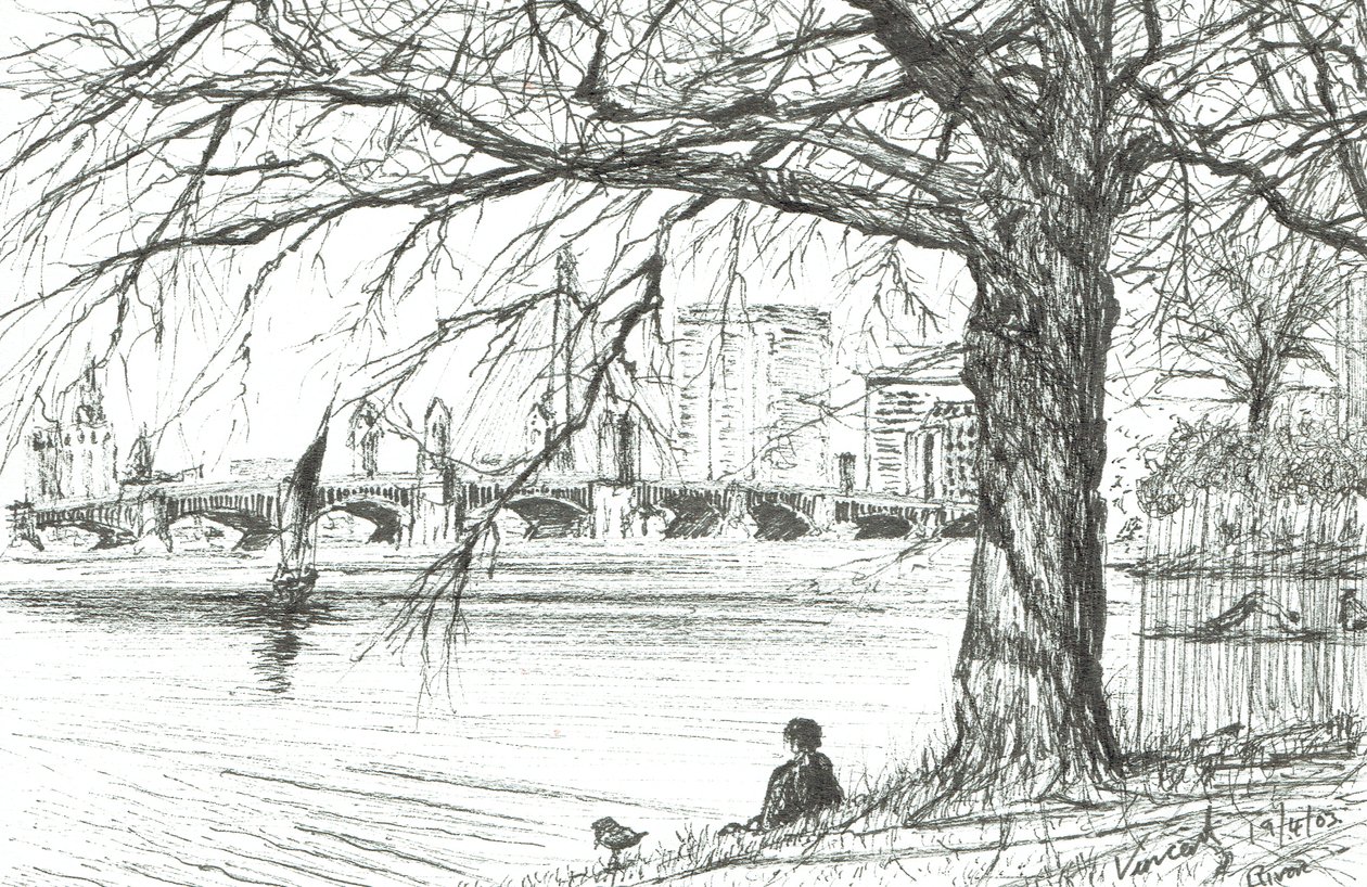 Charles-elven, Boston. 2003, (blekk på papir) av Vincent Alexander Booth