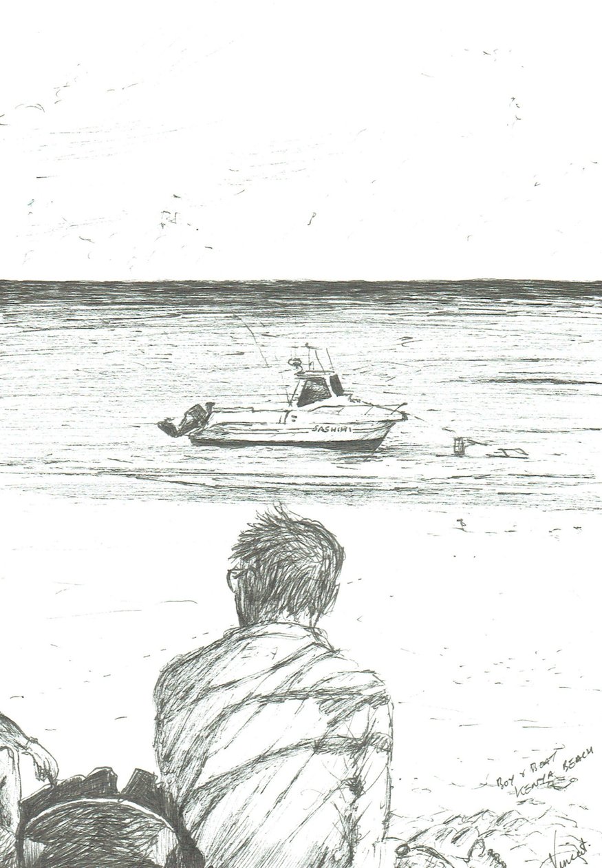 Tiwi beach Kenya, 2006; (blekk på papir) av Vincent Alexander Booth