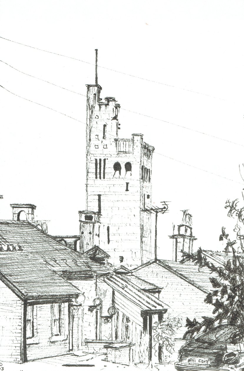 Tower in Knutsford, 2003, (blekk på papir) av Vincent Alexander Booth