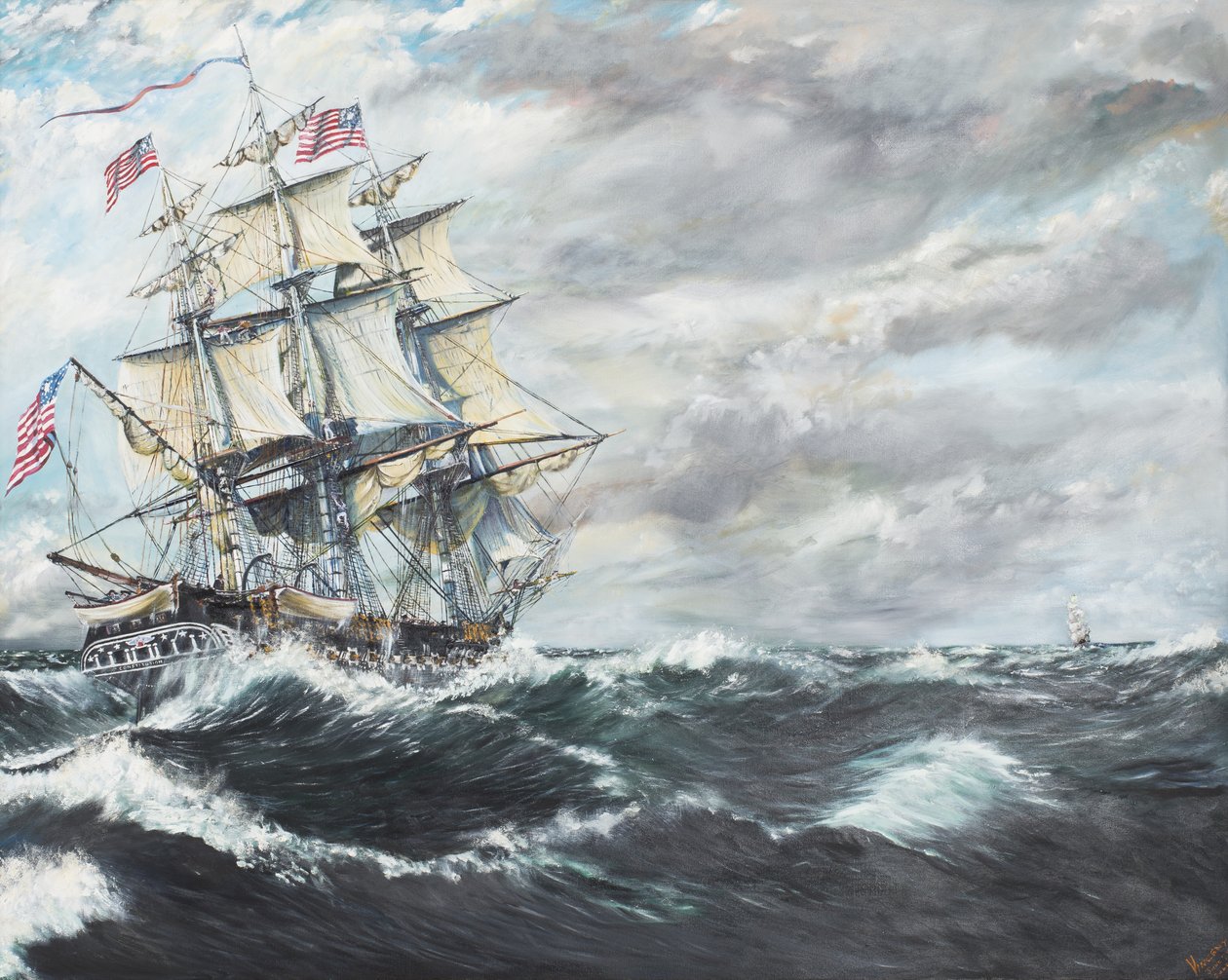 USS Constitution leder for HM Fregate Guerriere 19081812, 2003, (Olje på lerret) av Vincent Alexander Booth