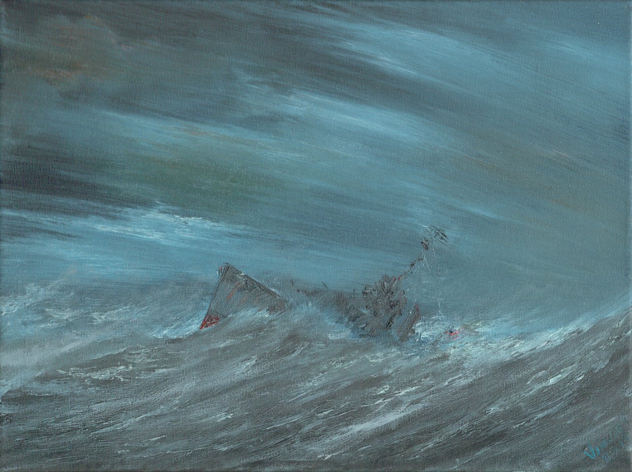 USS Monaghan tapte i stillehavstyfonen 18. desember 1944, 2019 av Vincent Alexander Booth